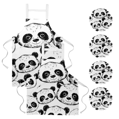 Tablier panda anti tache ajustable avec 2 grandes poches utiles
