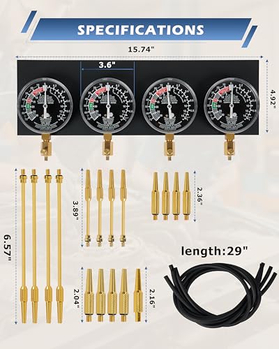 Image of DAYUAN Upgraded Motorcycle Fuel Vacuum Carburetor Synchronizer Set | Carb Sync Gauge Kit, Screw Hole Design, Compatible with Honda Yamaha GS KZ 550 650 750,4 Vacuum Gauges, Chrome Fittings