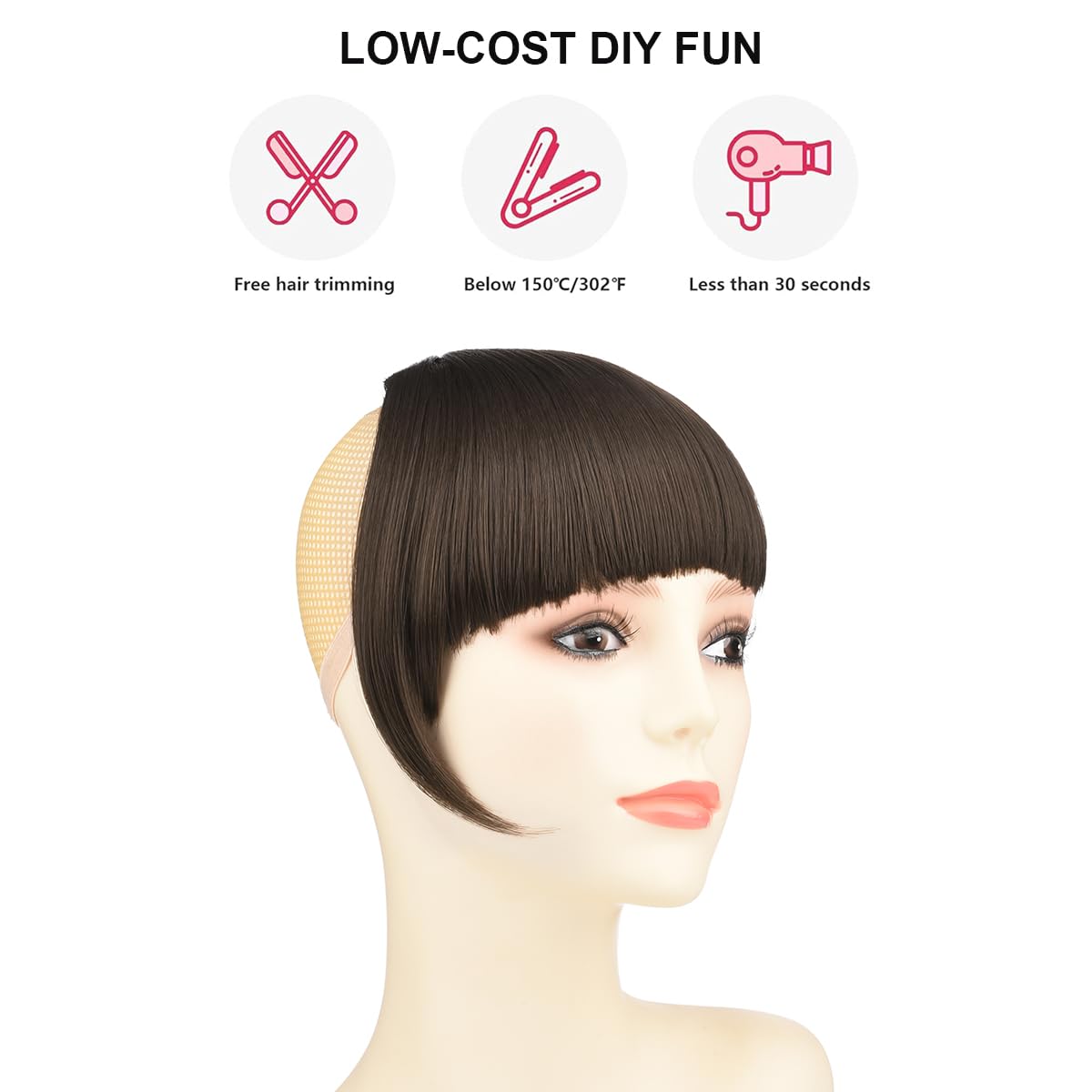 BUYOGET Clip in Fringe Hair Extension Natural Brownish Straight Fake fringe Clip on Bangs Hair Clip for Women - Image 3