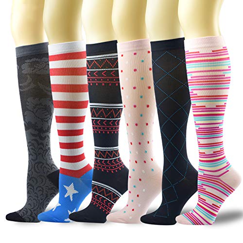 6 Pairs Compression Socks for Women 8-15mmHg to Relieve Fatigue and Swelling