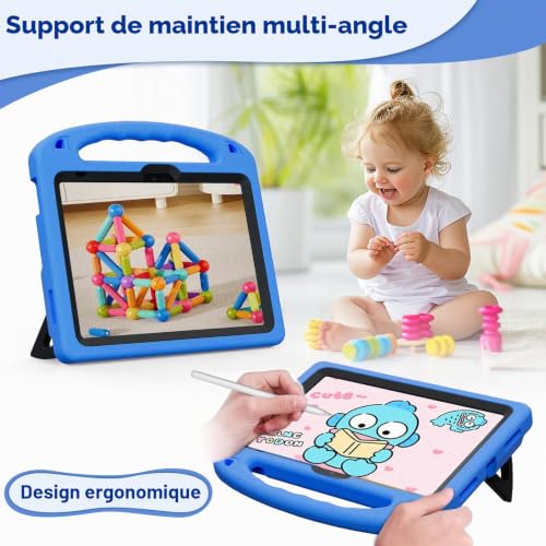 Coque iPad 11 2025 enfant antichoc bleue avec protège-écran