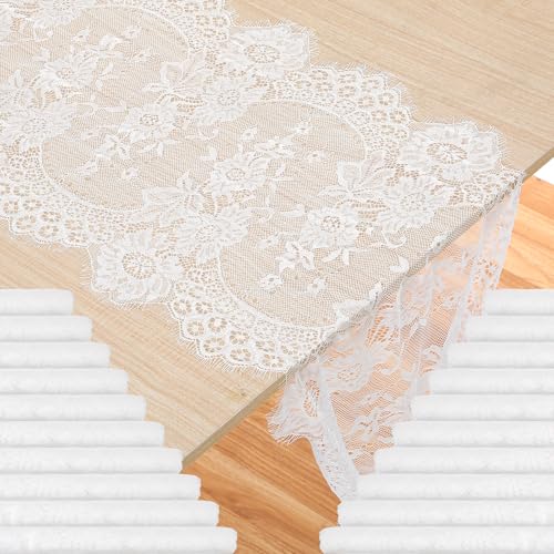 cobee 20 Pcs White Lace Table Runners, 14 x 120