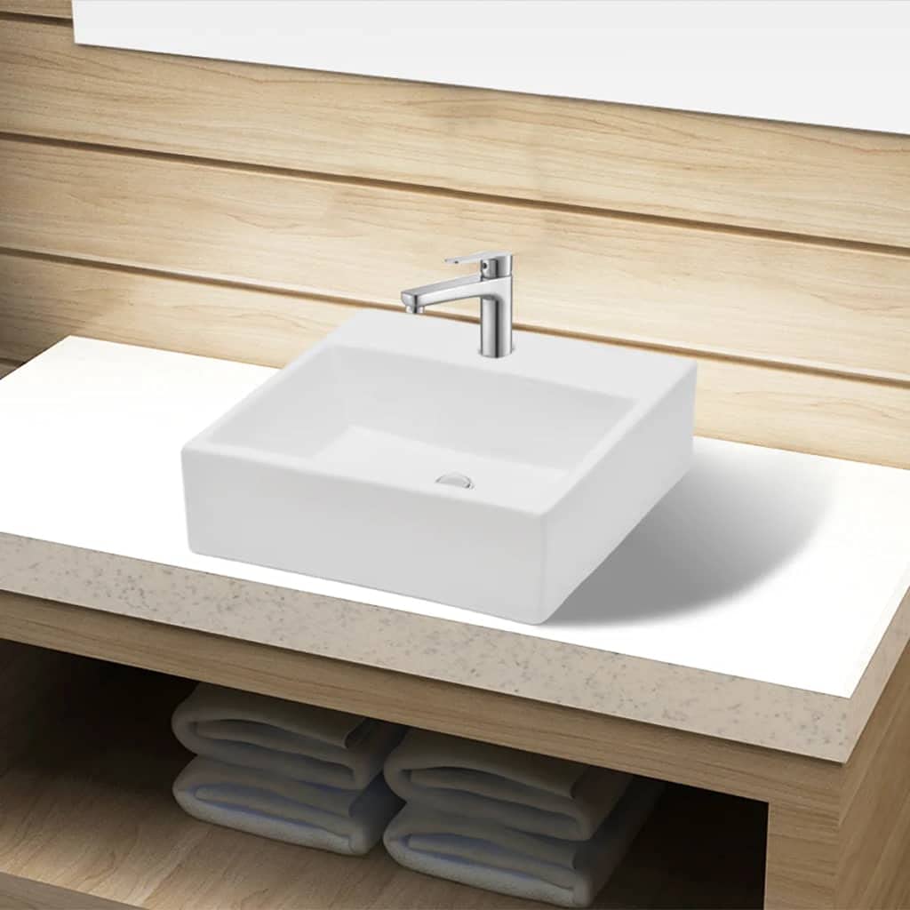 Rantry Lavandino Bagno in Ceramica Bianca Quadrato con Foro Rubinetto, Lavandino Piccolo Bagno, Tappo Lavandino Bagno, Lavandini, Filtro Lavandino Bagno, Tappi Scarico Lavandino Bagno Decorazione