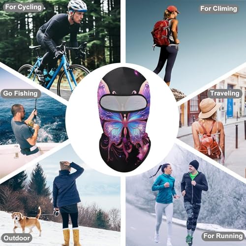 Balaclava de Mariposa Morada para Hombres y Mujeres con Protección Solar Transpirable y Cubierta Total para Senderismo, Ciclismo, Correr, Conducción miniatura 6