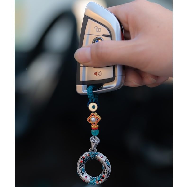 Breloczek do Samochodu Pure Silver Hollow Peace Buckle Car Key Pendant Men's Abundant Year After Keychain Jewelry, Backpack Decoration