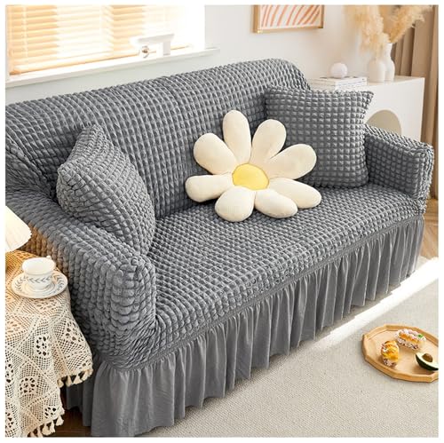 Housse de canapé 3 places gris clair extensible universelle - 2