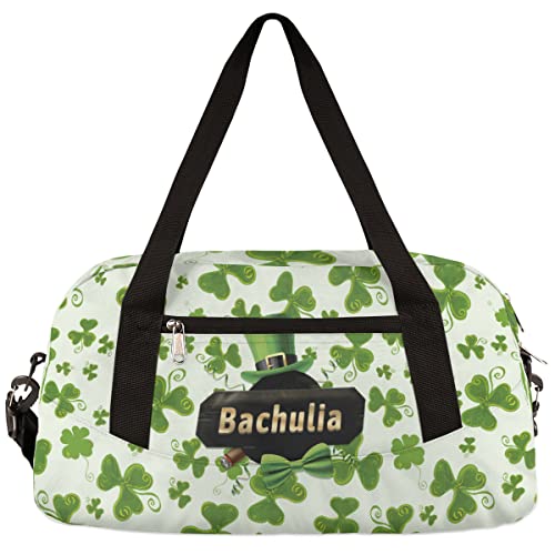 St. Patrick's Day Clover Leaves Kids Duffel Bag for Girls Boys Teens, Custom Name Dance Bag Overnight Small Duffel Bag Carry On Weekend Sports Gym Travel Bag for School Practice Gymnastics Ballet