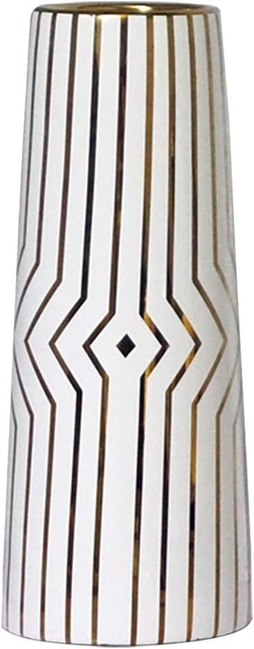 12" White Gold Stripe Ceramic Flower Vase - Home Decor and Table Centerpiece for Friends, Family, Christmas, Wedding, Bridal Shower