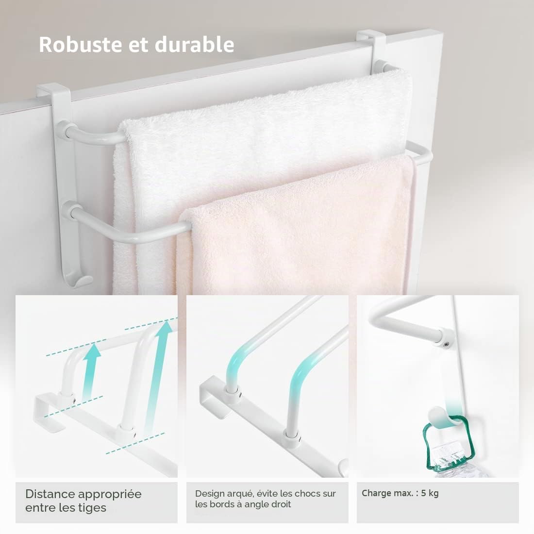 EMKE Double Porte-Serviettes, Porte-Serviettes à Suspendre sur la Porte de la Salle de Bain avec Crochets, en Acier Inoxydable, Grand Espace pour Cuisine, Toilettes, hôtel, Salle de Douche, radiateur