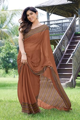 Image of MIRCHI FASHION Saree for Woman Chiffon Georgette Polka Dot Border | Plain Lightweight Women's Sari with Printed Pallu and Blouse Piece