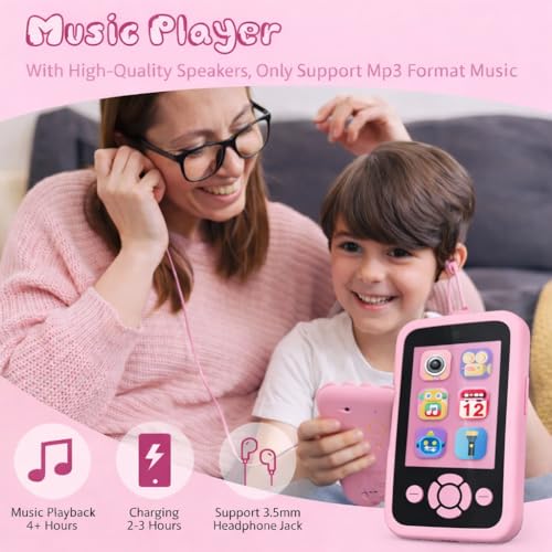 Image of Brand Conquer Kids Mobile with Digital Camera 2.4 inch IPS Screen, 1080P HD Video, 40MP Photo, Flash Light, 6 Games, MP3 Player, Type-C Port, 32GB Expandable, Silicone Cover with Rope & Cable (Pink)