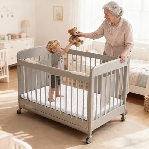 Image of Breathable Pack and Play Mattress Pad (38 inchx26 inchx1.5 inch), Waterproof Pack n Play Mattress Pad with Anti-Slip Bottom, Portable Playard Mattress with Carry Bag, 1.5 inch Thick