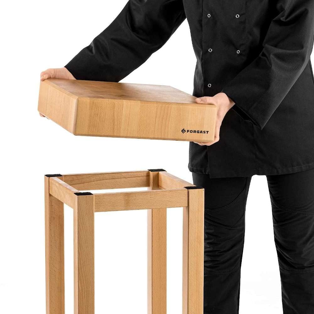 Ceppo da Macellaio in Legno di Faggio, Piano 40x40x10 cm, Base Robusta, Strumento Ideale per la Preparazione di Carne, Tagliere da Carne, Ceppo da Lavoro