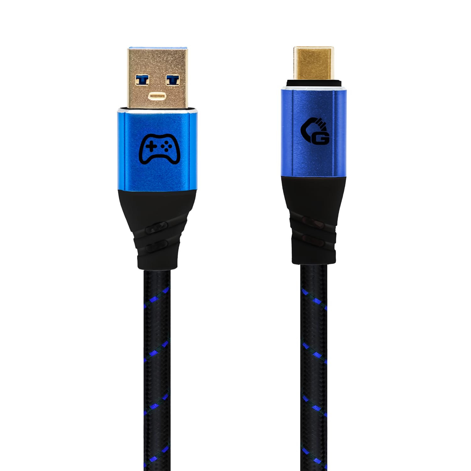 New Game Blue – Cavo USB Type-A a Type-C da 10 Gbps – Potenza di ricarica fino a 60 W – Doppia schermatura – contatti placcati oro – 3 m – Cavo da gioco con guaina in tessuto – rosso