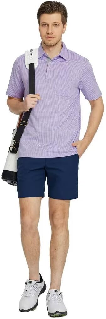 Rouen Mens Golf Shirts Short Sleeve Dry Fit Jacquard Performance Moisture Wicking Casual Pocket Collared Polo Shirts for Men - Image 5
