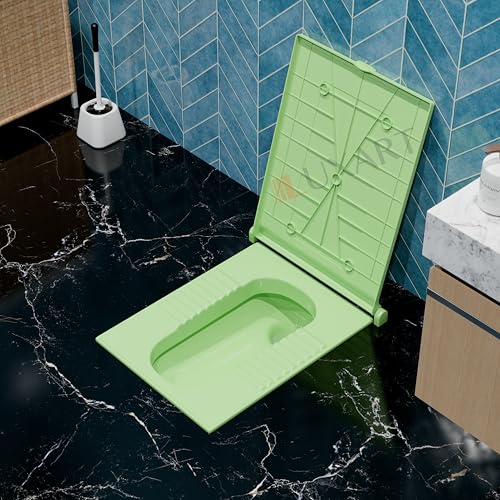 Image of LUXART Indian Square Toilet Cover 56L x 42W | 21 Inch Green Orissa Pan Toilet Seat Cover | PP Commode Lid with Easy Installation Kit | Green Finish | 2 Year Warranty