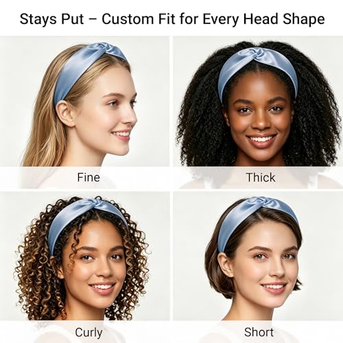 Image of ZLYC Mulberry Silk Headband for Women's Hair, Solid Light Blue