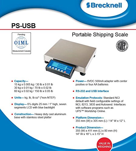 Brecknell PS-USB Báscula portátil para envío 15 kg/30 lb miniatura 2