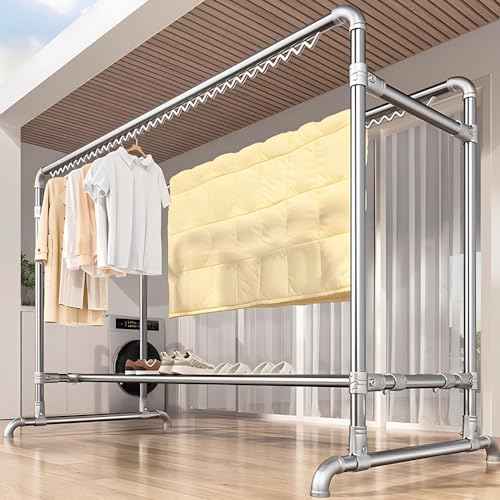 Dkjdssek Tendedero de Ropa Exterior para Balcon, Tendedero Ropa con Ganchos a Prueba de Viento, Tendal Vertical Tendales, Ahorra Espacio, Estante Regulable en Altura