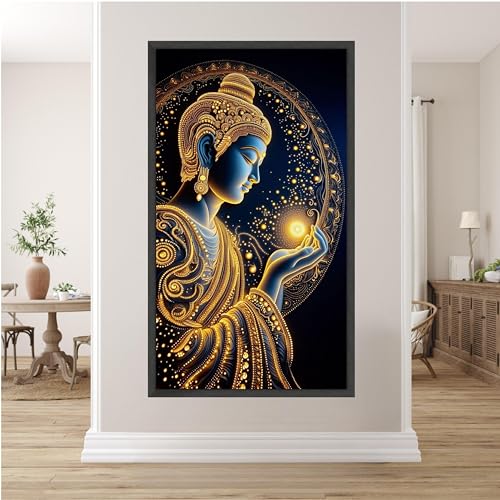 Peinture à l'aura dorée Bouddha grand format de haute qualité