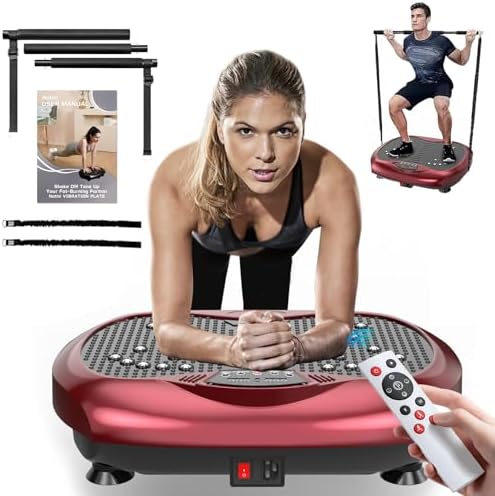 Vibration Plate Exercise Machine – Whole Body Workout Vibration Platform Lymphatic Drainage Machine for Weight Loss Home Fitness with Pilates Bar Resistance Bands Remote Vibration Plate Exercise Machine – Whole Body Workout Vibration Platform Lymphatic Drainage Machine for Weight Loss Home Fitness with Pilates Bar Resistance Bands Remote