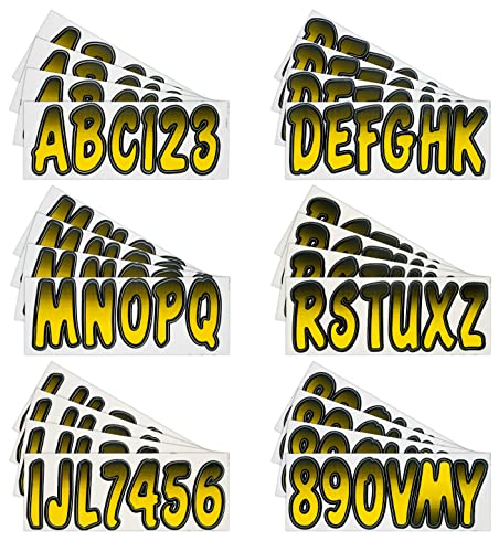 Image of Hardline Products USA Series 200 Boat Registration Numbers & Letters Kit - 3 Inch Yellow /Black Gradient - UV & Fuel Resistant Marine Vinyl Decals for PWC, Jet Ski & Boats - USCG Compliant