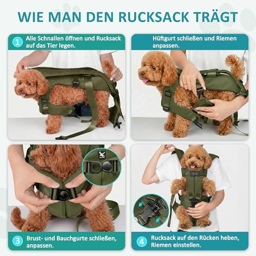 ALLSOPETS Hunderucksack für Mittlere Hunde, Verstellbar und Leicht, Ideal zum Wandern, Radfahren, Reisen und Camping (Armeegrün, M)