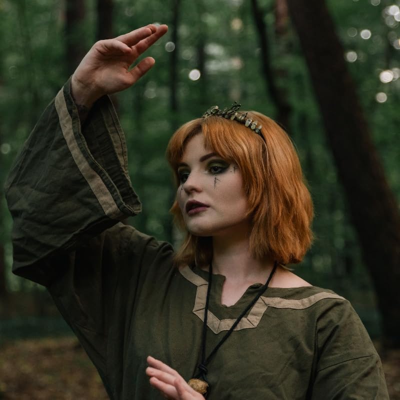 Green Fairy Crystal Crown - Handmade Raw Quartz Tiara with Bronze Crow Branch Moon Elf Headpiece Fantasy Forest Witch Crown Wedding Renaissance Halloween Cosplay Woodland Headband - Image 2