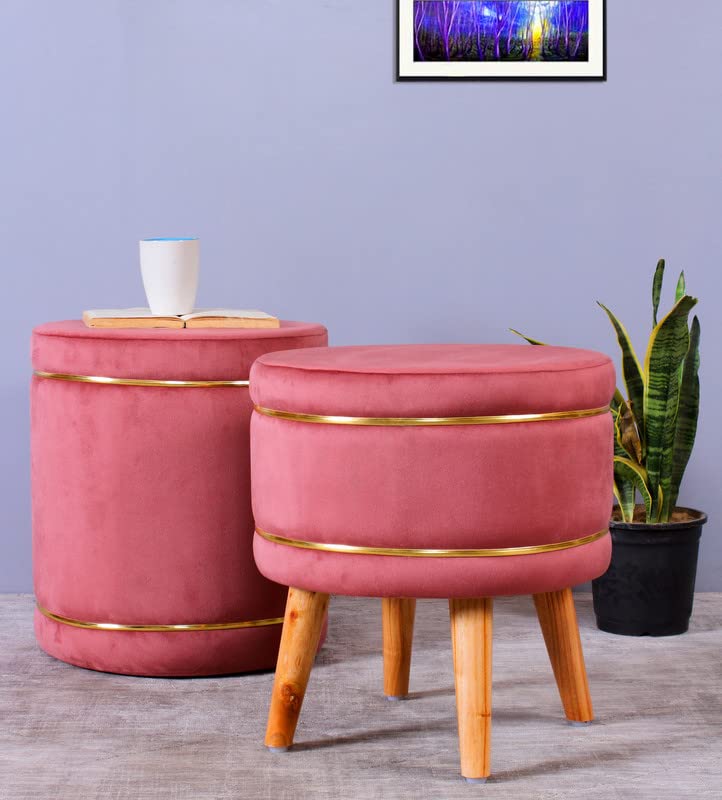 Image of Pouffes Sitting Stool for Living Room, Puffy Wooden Ottoman | Round Pouffe for Living Room & Bedroom | Pouf for Office & Home Decoration & Modern Seating Stool (Cmbo-Gajri)