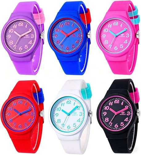 Montres colorées en silicone pour femmes et filles, le lot de 6 idéal pour le quotidien