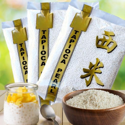 Small Tapioca Boba Pearls (Mini Sago Balls) from Cassava - Create Chewy Perfection in Taiwanese Bubble Boba Milk Tea, Tapioca Pudding, Desserts, Pastry Filling and More - Translucent & Flavor-Absorbent - Ideal for Soup or Sauce Thickening - Gluten-Free, Vegan-Friendly & Incredibly Versatile. 14 oz (Pack of 3)