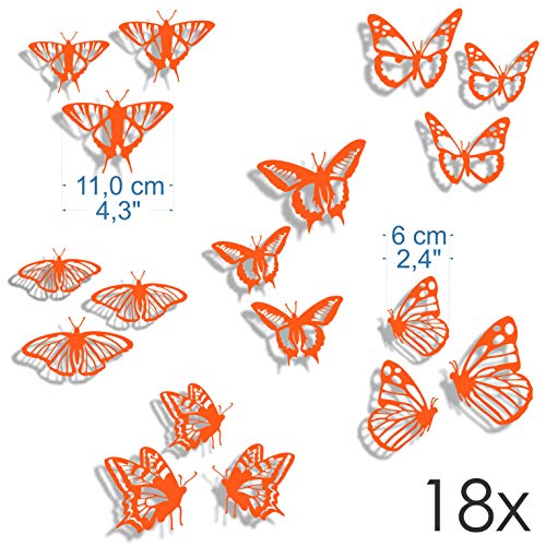 Window Protection Stickers - Anti-Collision Decals to Prevent People and Bird Strikes on Window Glass - Set of 18 Detailed Butterflies Stickers - Color: Orange - Image 2