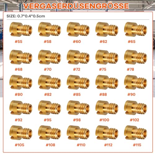 GEARMONSTER Vergaser Hauptdüsenset, 25 Stück Hauptdüsensatz, M4 55‑115 Vergaserdüsen Hauptdüsenset Vergaser Hauptdüsen Set für Roller Motorrad Schaltmoped