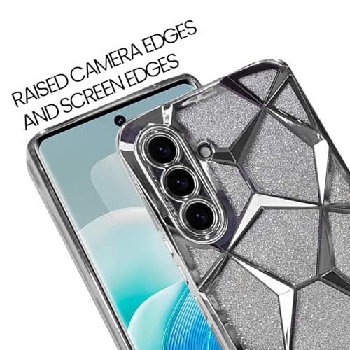 Image of VONZEE Gradient Glitter Case for Samsung A36, Luxury Electroplated 3D Cube, Diamond Bling Shiny Soft TPU Clear Shockproof Women Girls Protective Phone Cover (Silver)