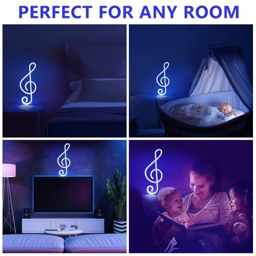 AOOTE Music Note Neon Signs, muzyka neonowe oświetlenie USB, neon światła do dekoracji ścian, neonowe znaki LED, zasilanie bateryjne, neony USB, do baru, studia muzycznego, niebieskie światło