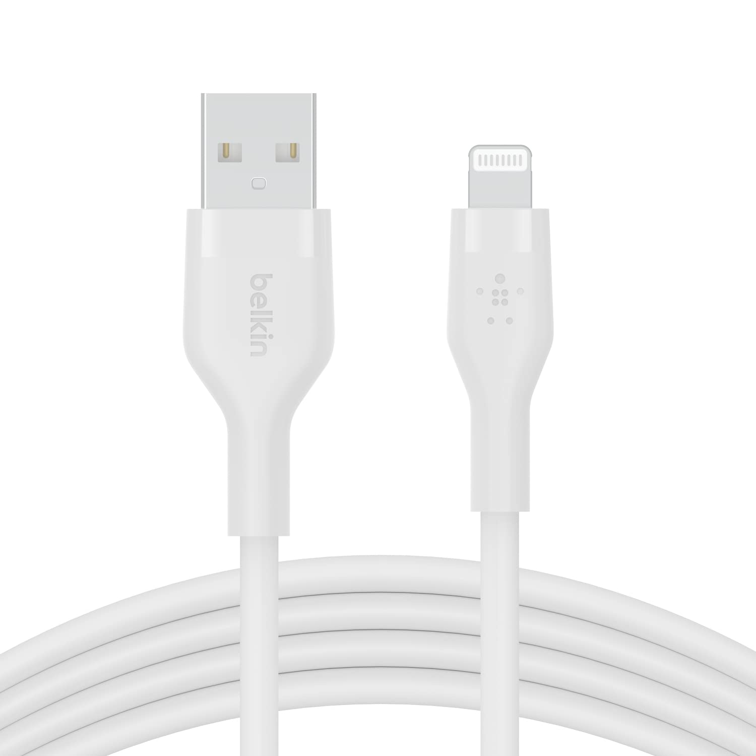 Belkin Cable de silicona USB-A a Lightning de 2 m BoostCharge Flex, Cable de Carga con Certificación MFi para iPhone 14/14 Plus, 13, 12, Pro, Max, Mini, SE, iPad y Otros, Blanco