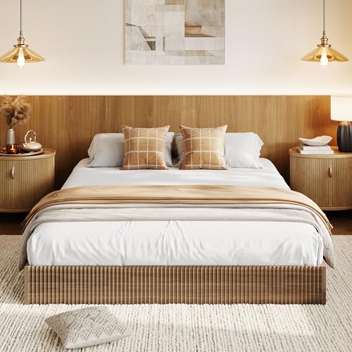 GAOMON California King Size Bed Frames with Fluted Design, Walnut