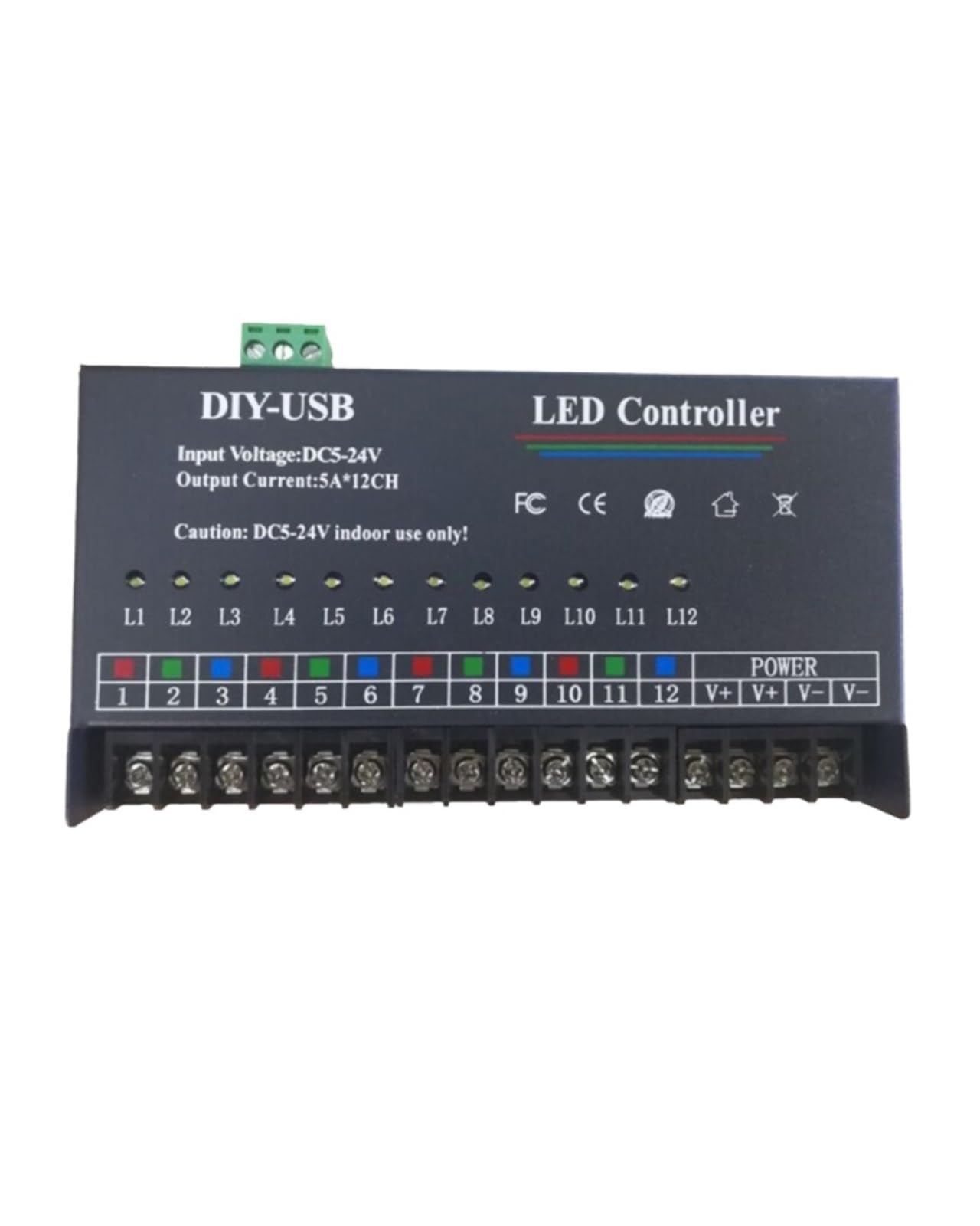 Controlador programable LED monocromático de 12 canales con luz intermitente for cartelera con agua corriente, regulador de intensidad de 5 V y 12 voltios.