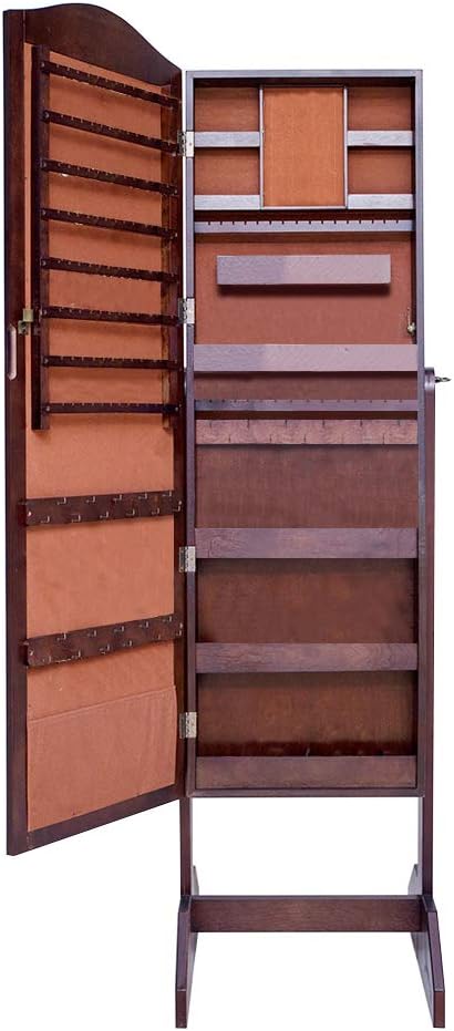 DlandHome Full Length Mirror, Free Standing Floor Mirror Rectangle with Jewelry Armoire Organizer, Adjustable Tilt Angles, L062-C Brown, 1 Pack