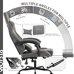 SUKIDA Gaming Chair Massage - Gamers Choice Gaming Chairs for Adults, Reclining Ergonomic Gamer with Footrest Pc Computer Comfy Leather Swivel Recliner Adjustable Backrest Lumbar, Grey