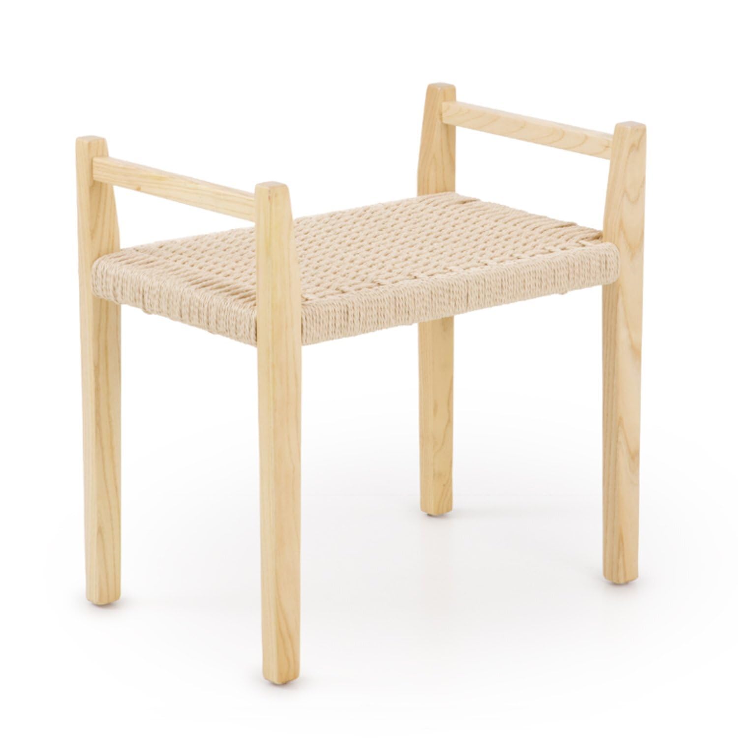 Panca in legno di frassino, 60 x 40 x 60 cm, con seduta intrecciata in corda naturale e braccioli, per ingresso, soggiorno e camera da letto