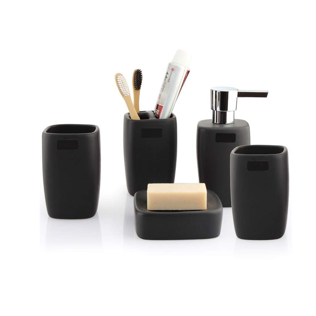 Dispensador de jabón líquido Set de accesorios de baño de 5 piezas El conjunto de apariencia mate de cerámica incluye: Dispensador de loción Jabonera para porta cepillos de dientes y 2 tazas de enjuag