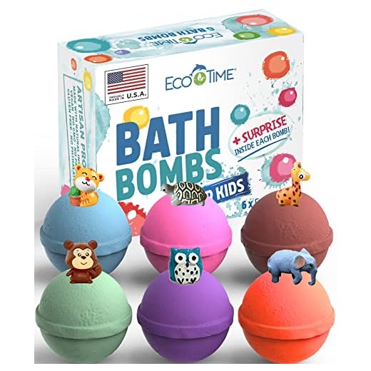 Handmade Bath Bombs for Kids with Surprise Toys Inside -100% Natural and Organic Ingredients - Perfect 3 Year Old Girl Toys or Even 5 Year Old Boy Gifts - Six Large Bath Bombs in Six Different Colors