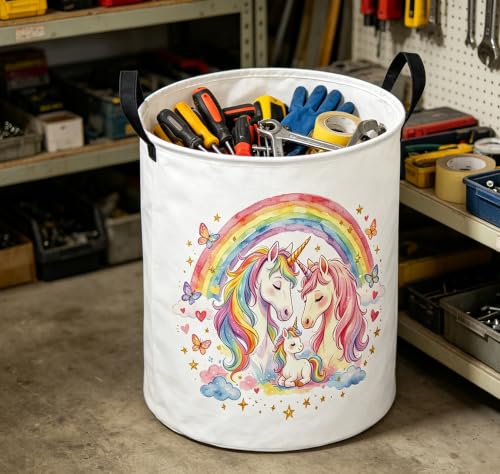 Image of 19.7 inch Laundry Basket,Dirty Clothes Hamper,Waterproof Storage Bin,Room Decor,Gift Baskets(Cute Unicorn)