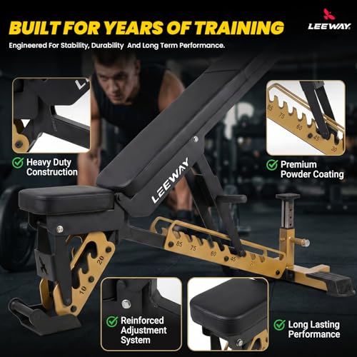 Image of Leeway LF99 Bench Press for Home Gym | Adjustable Gym Bench for Home| Heavy Duty Multi Incline Decline Flat Steel Workout Station | Multipurpose 30 to 85 Degrees | Commercial Grade Exercise Table (Black, Bench LF99, 1)