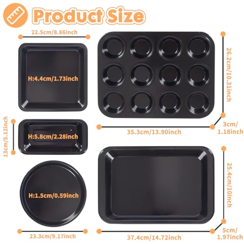 ShellKingdom-5PCS-Baking-Pans-Set-Bakeware-Set-Nonstick-Cake-Pan-Muffin-Pan-Loaf-Pan-Roast-Pan-Baking-Sheets-for-Oven-Kitchen-Cookware-Sets-Baking-Supplies-Black ShellKingdom 5PCS Baking Pans Set Bakeware Set Nonstick Cake Pan Muffin Pan Loaf Pan Roast Pan Baking Sheets for Oven Kitchen Cookware Sets Baking Supplies Black