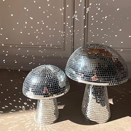 Mushroom Disco Ball, Mushroom Mirror Glitter Disco Ball for Home Decorations, Disco Ball No Lamps, Silver Disco Ball, Creative Disco Ball Mushroom Shape Party Stage Props (Silver||S+L)
