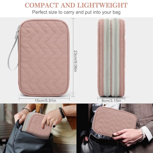 Image of FYY Electronic Organizer, Large Travel Cable Organizer Bag Pouch Electronic Accessories Carry Case Portable Waterproof Double Layers All-in-One Storage Bag for Cable, Cord, Charger, Pattern Pink