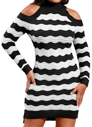 Image of sexycherry Women's Sexy Winter Sweater Dresses Cold Shoulder Pullover Dress