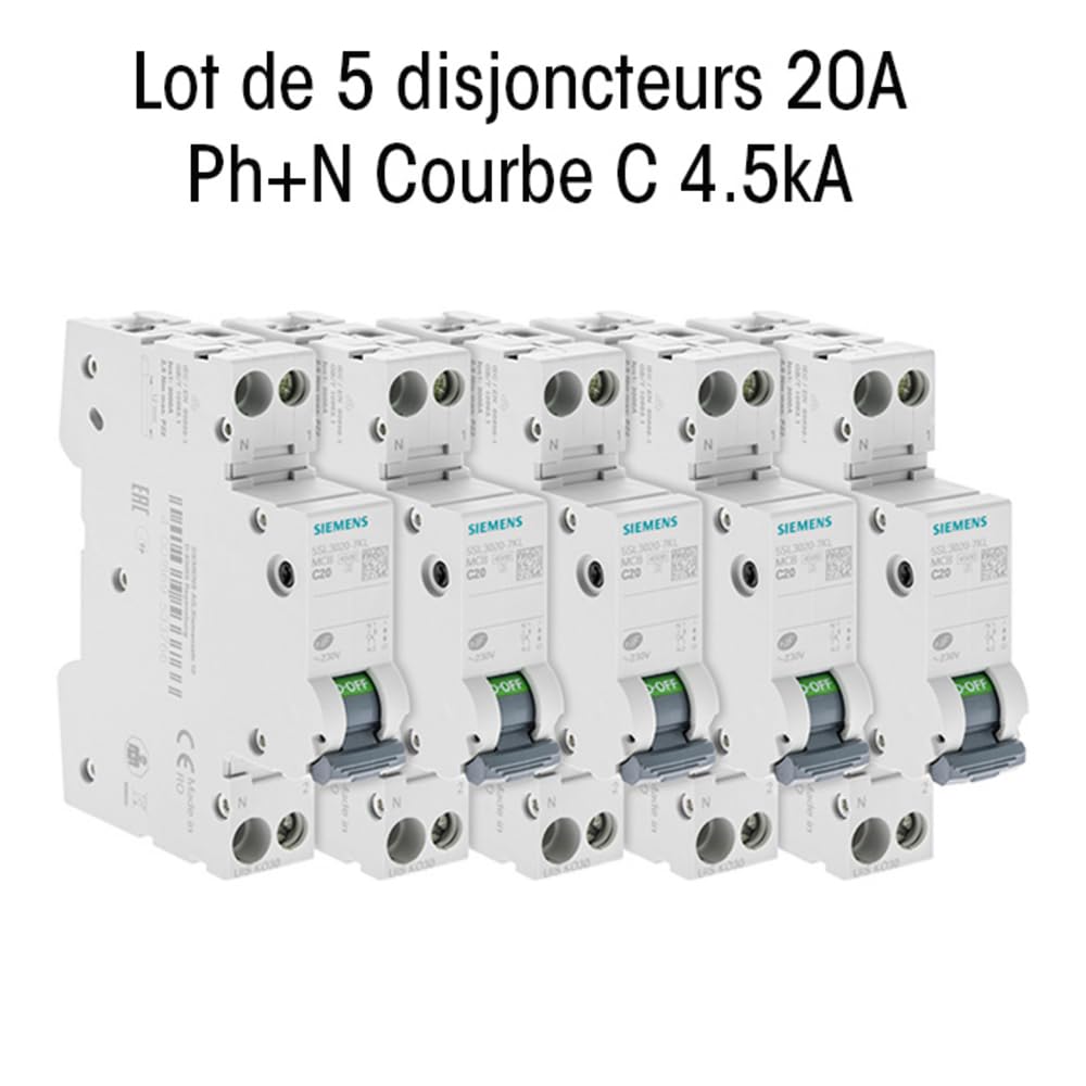 SIEMENS - Lot De 5 Disjoncteurs Électriques Phase + Neutre 20A